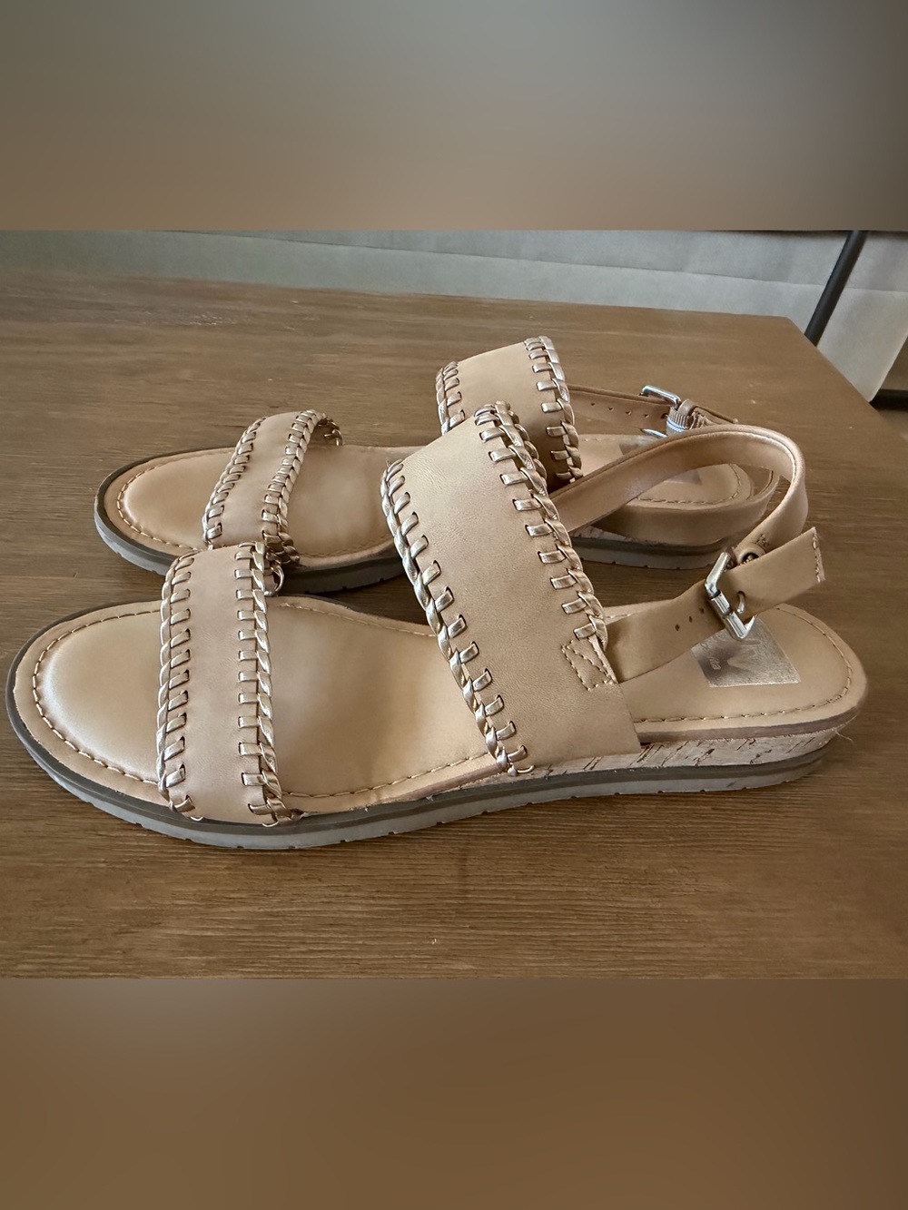 DV by Dolce Vita Cognac Tan Two-Band Cork Wedge Sandals